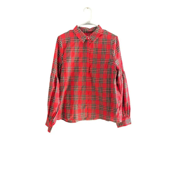 English Factory Plaid Button-Up Tartan Blouse Top Size Medium holiday - Picture 4 of 9